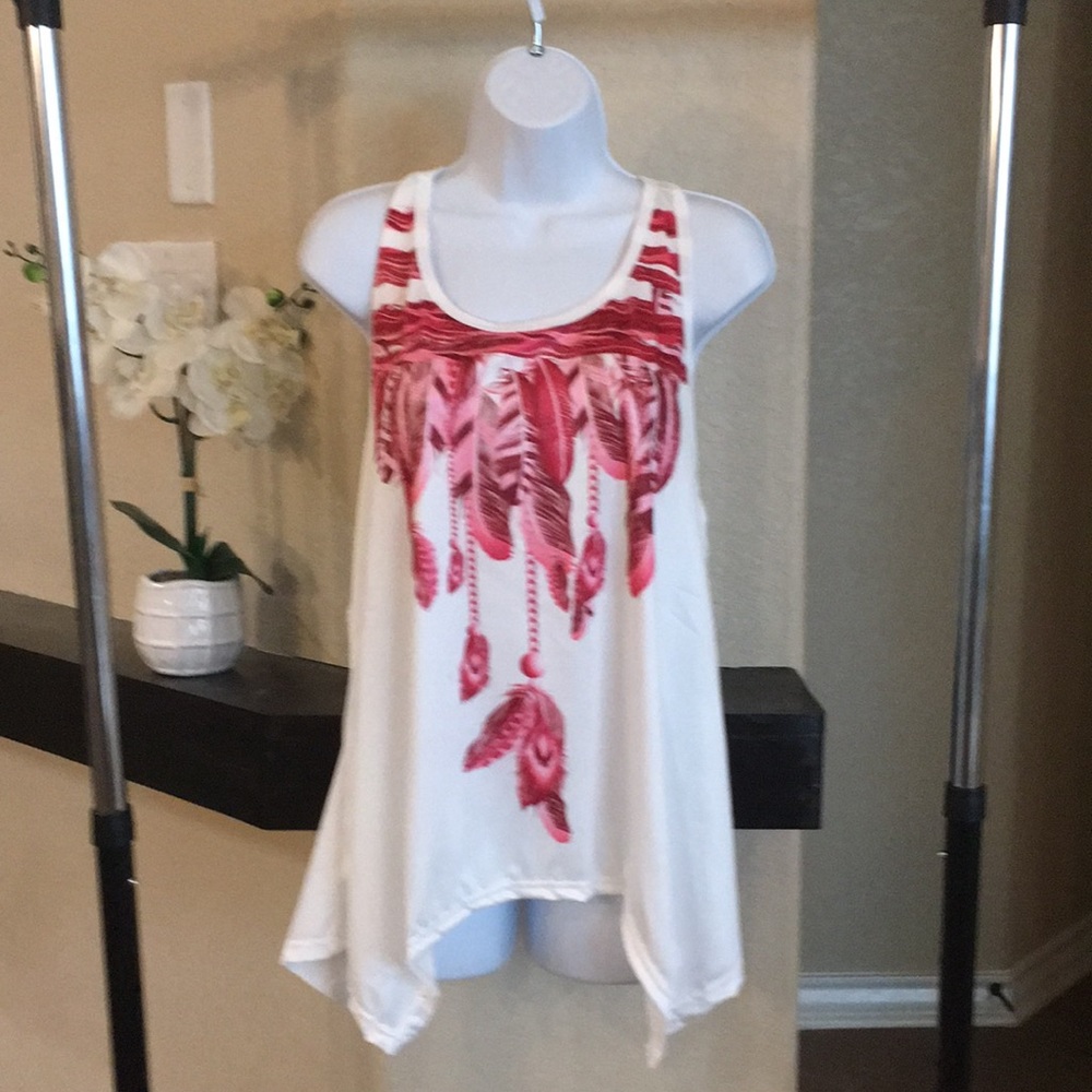 Bohemian Tank Top Shirt Size 2XL Pink Red With Lace